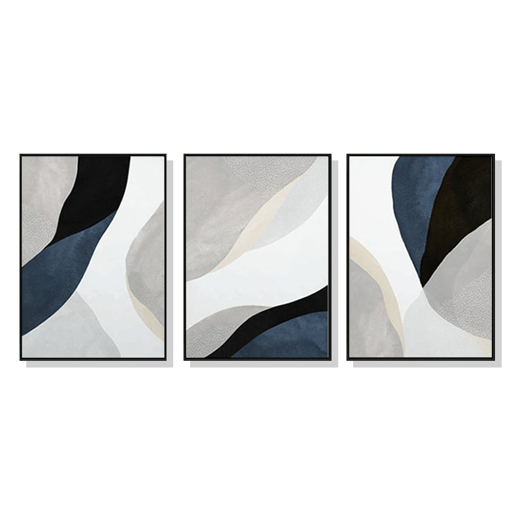 Abstract Navy Blue Canvas Wall Art Set - 3 Pieces with Black Frame (70x100cm)