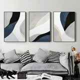 Navy Blue Abstract Canvas Art Set - 80cm x 120cm with Black Frame (3 Pieces)