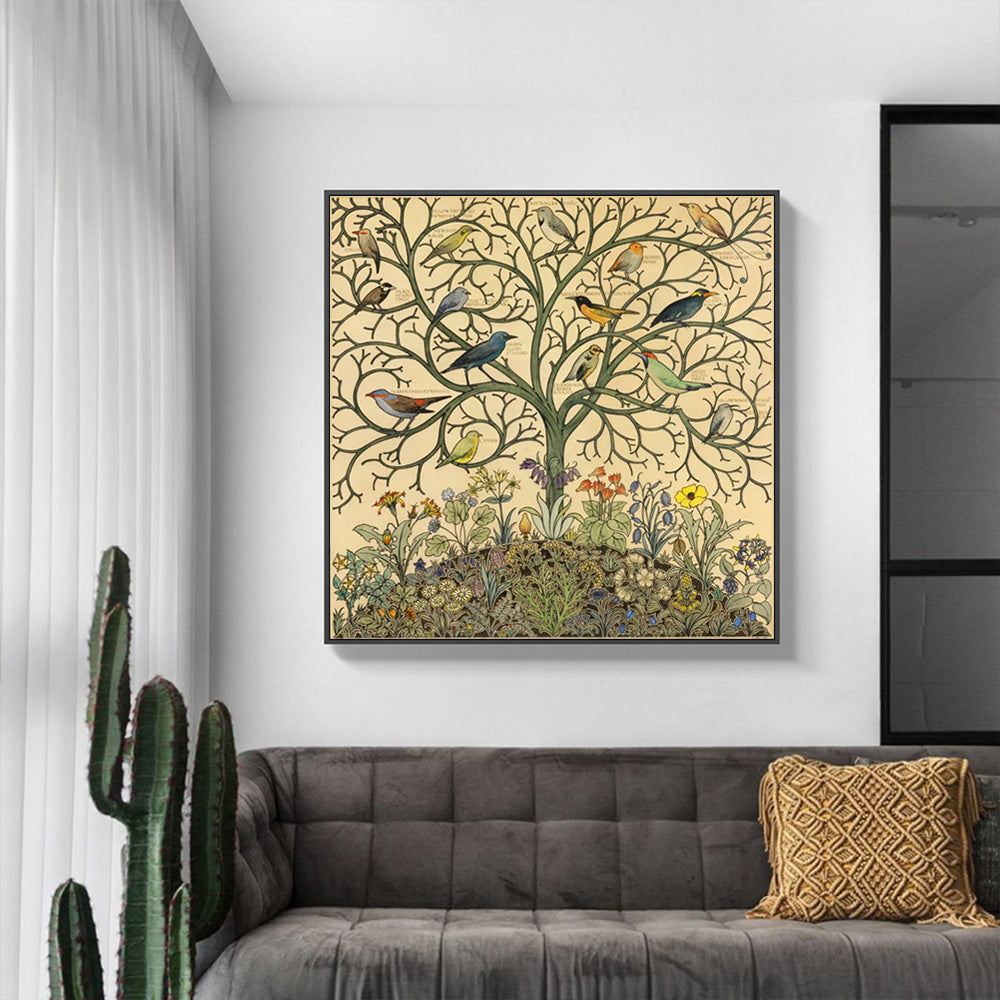 Canvas Art - 80cm x 80cm Tree of Life with Black Floating Frame