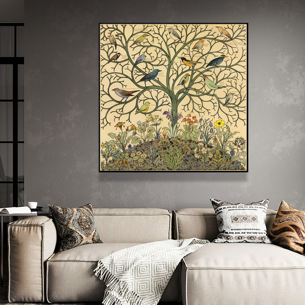 Canvas Art - 80cm x 80cm Tree of Life with Black Floating Frame