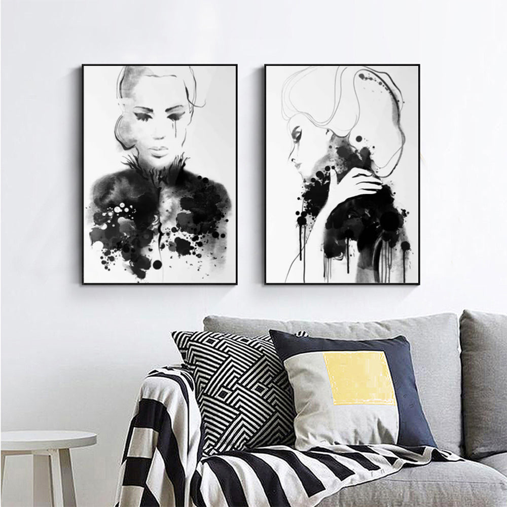 Framed Watercolor Canvas Art Set - 80cm x 120cm with Black Frames