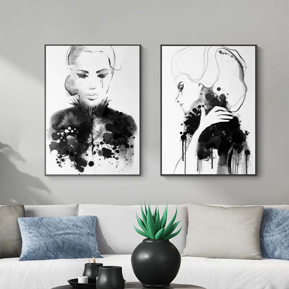 Framed Watercolor Canvas Art Set - 80cm x 120cm with Black Frames