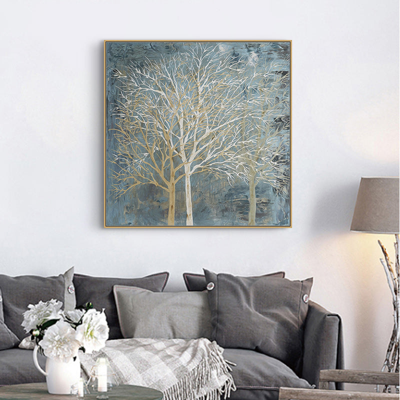 Twilight Forest Retreat: 100cmx100cm Canvas Wall Art with Gold Frame