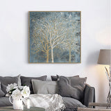 Twilight Forest Retreat: 100cmx100cm Canvas Wall Art with Gold Frame