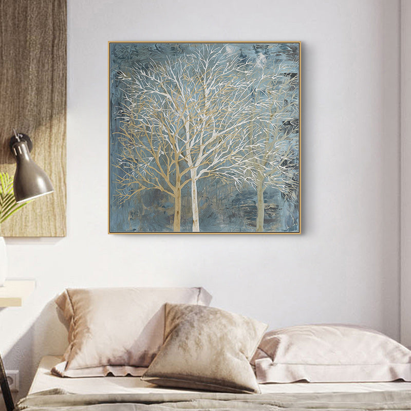 Twilight Forest Retreat: 100cmx100cm Canvas Wall Art with Gold Frame