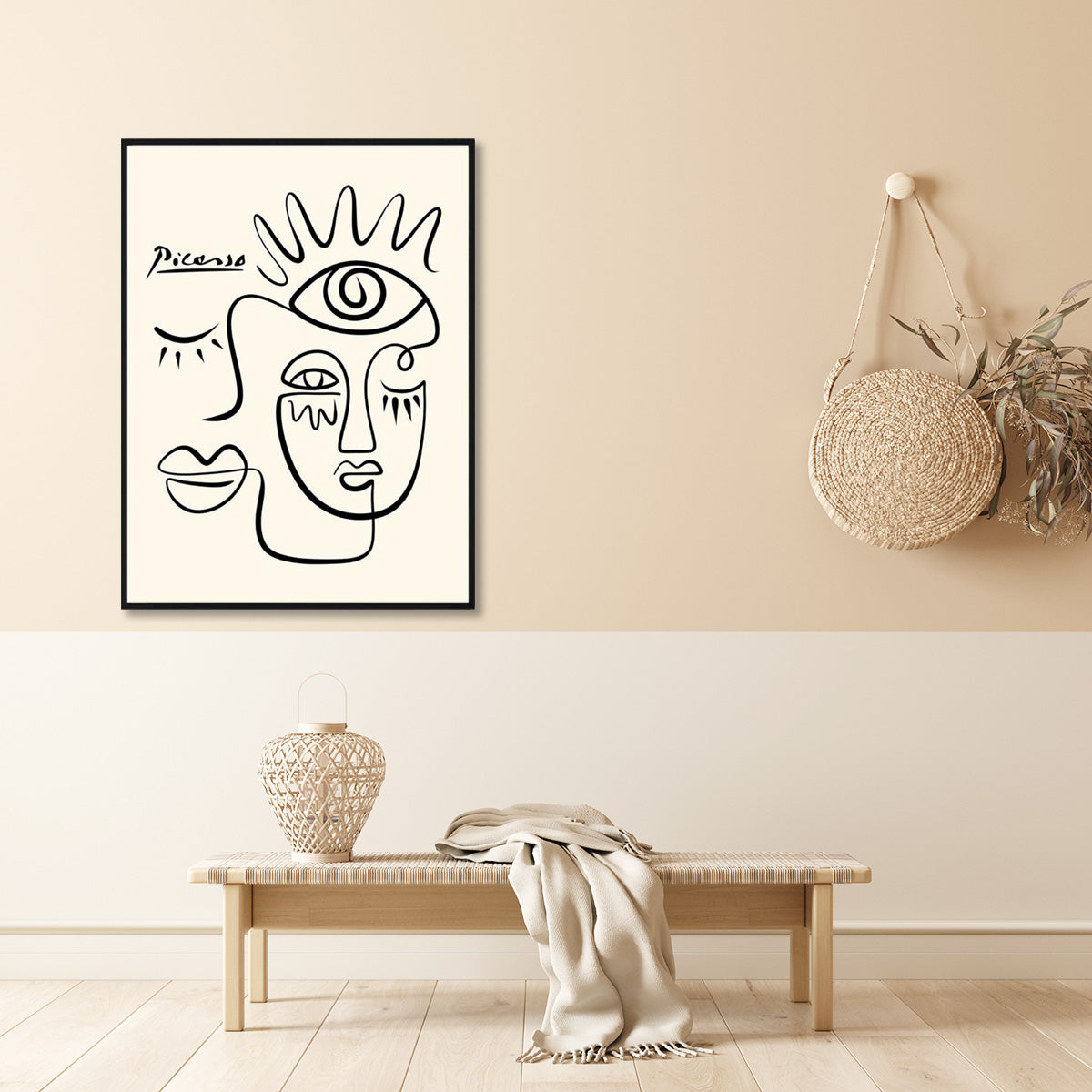 Pablo Picasso Inspired 90cmx135cm Line Art Canvas Print with Black Floating Frame