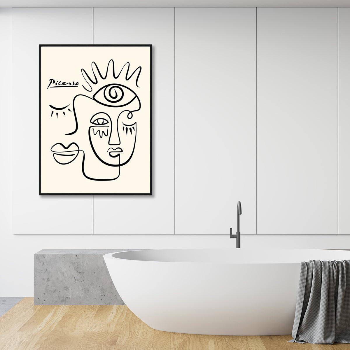 Pablo Picasso Inspired 90cmx135cm Line Art Canvas Print with Black Floating Frame