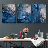 Elegant Blue and Gold Marble Wall Art Set - 3 Framed Canvas Prints (70cm x 100cm)