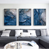 Elegant Blue and Gold Marble Wall Art Set - 3 Framed Canvas Prints (70cm x 100cm)