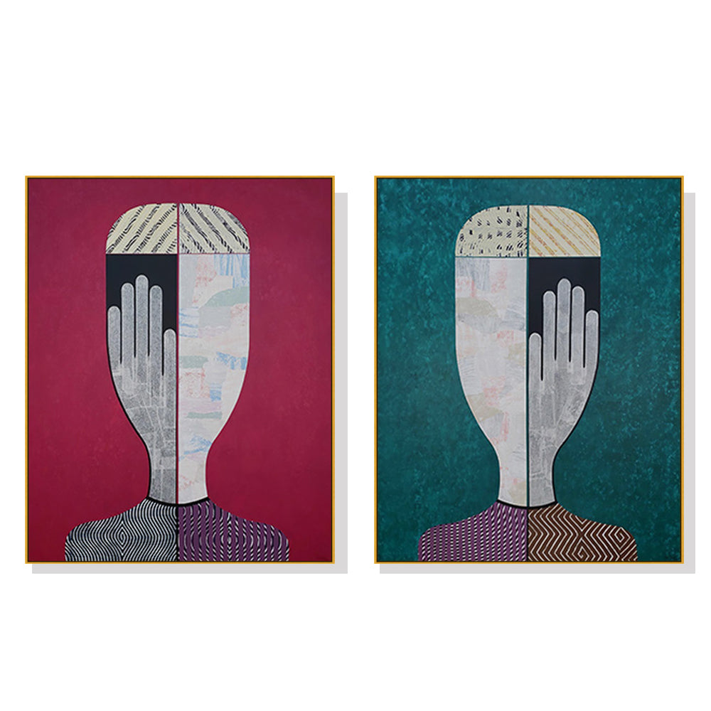 Abstract Couple Canvas Art Set with Gold Frame - 40x60cm