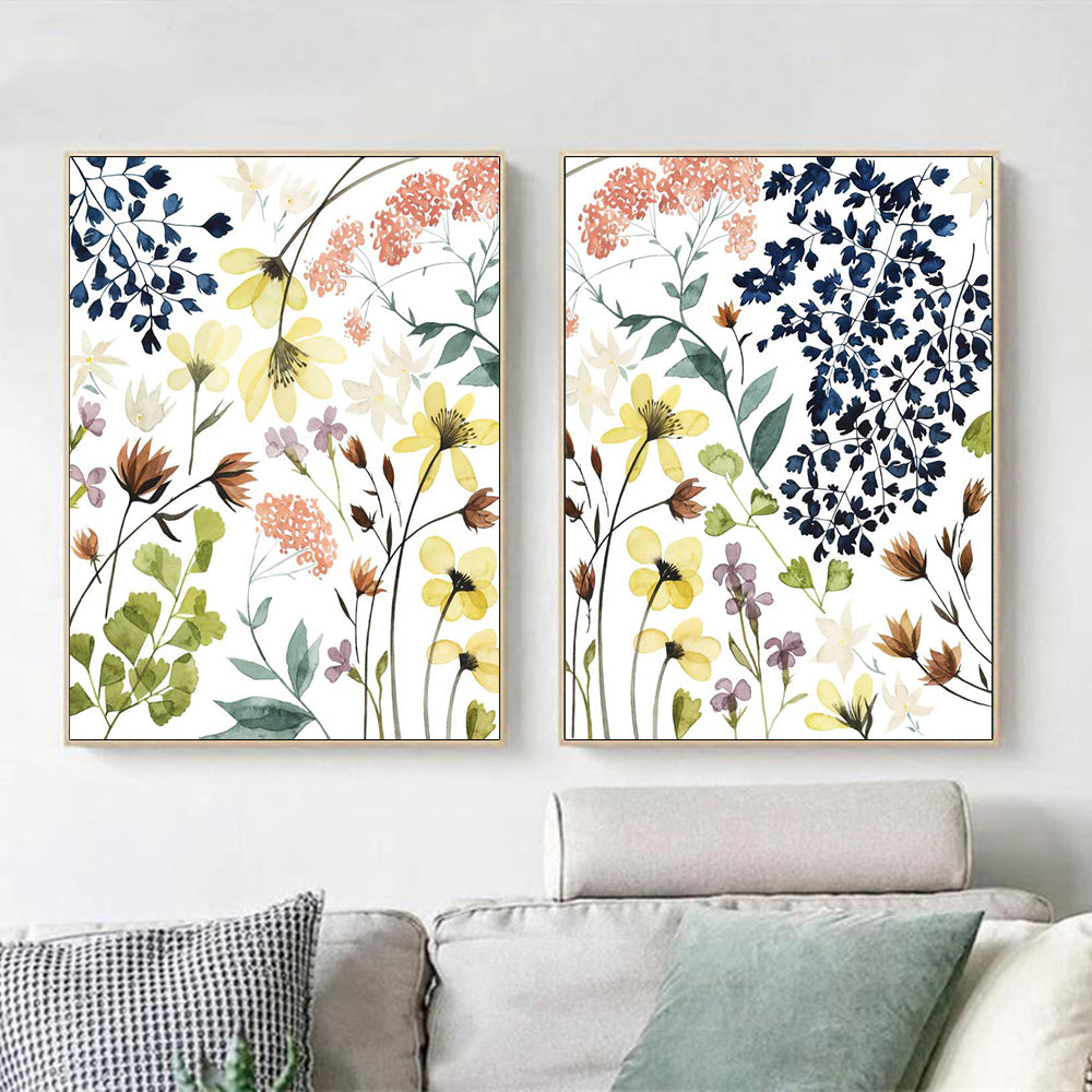 Elegant Floral Canvas Wall Art Set with Gold Floating Frame (90cm x 135cm)