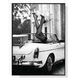 Classic Car High Heels Canvas Wall Art - 90cm x 135cm in Black Frame