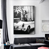 Classic Car High Heels Canvas Wall Art - 90cm x 135cm in Black Frame