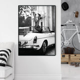 Classic Car High Heels Canvas Wall Art - 90cm x 135cm in Black Frame