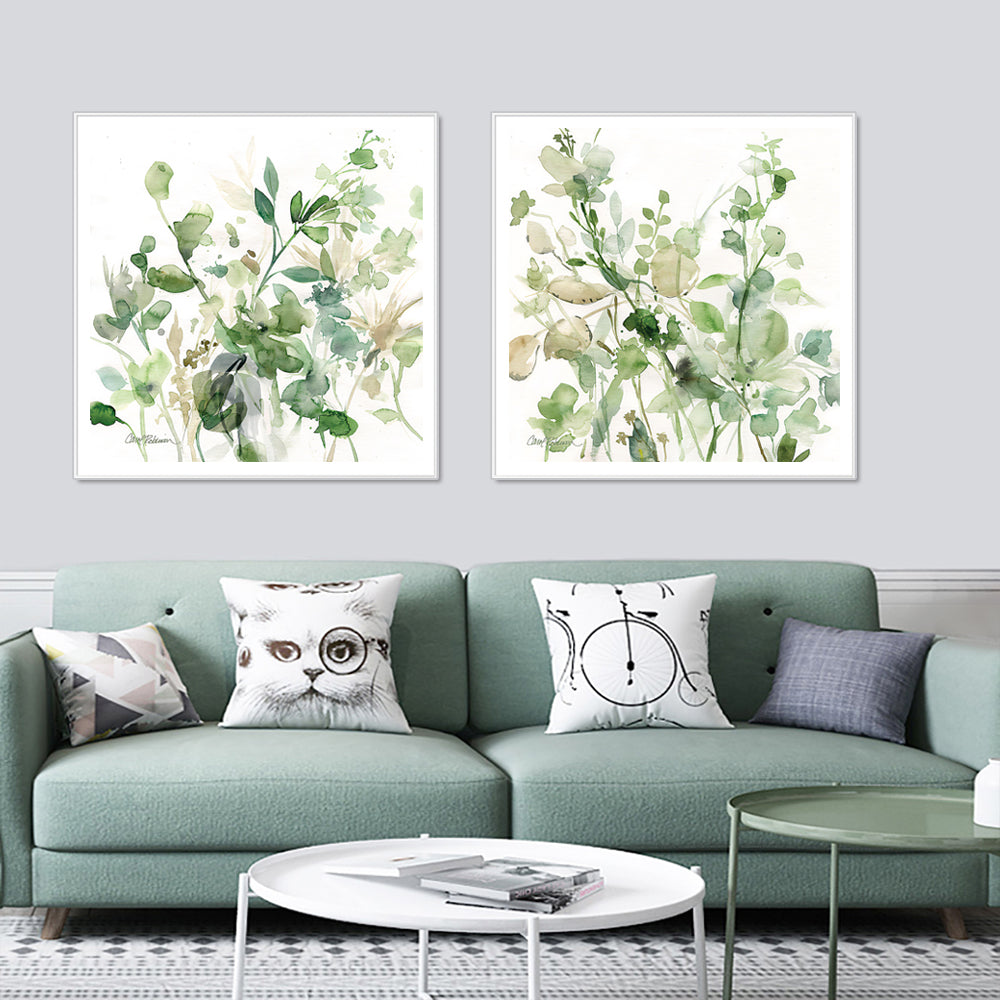 Sage Garden Canvas Art Set - 80cm x 80cm with White Floating Frame by Carol Robinson