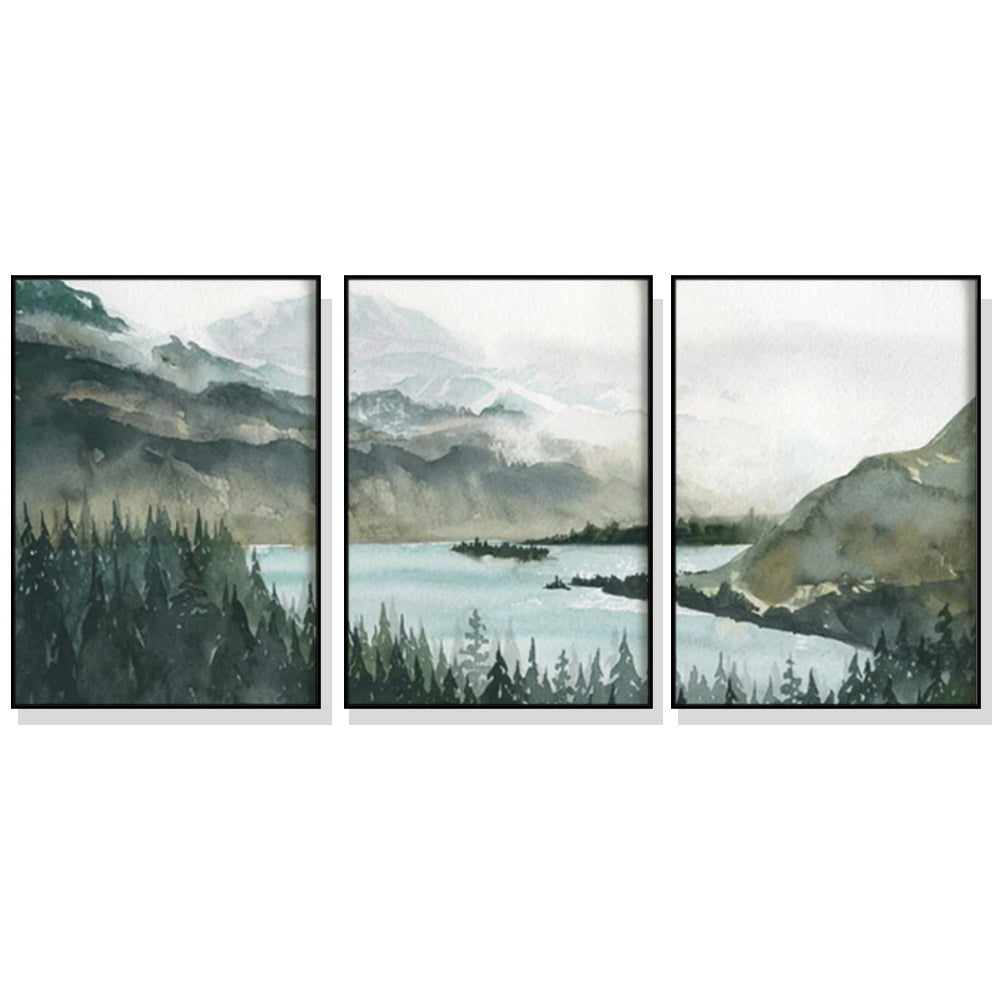 Tranquil Landscape Canvas Art Set with Black Floating Frame - 70cm x 100cm