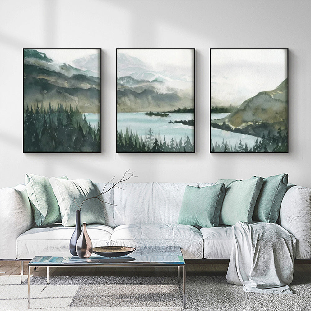 Tranquil Landscape Canvas Art Set with Black Floating Frame - 70cm x 100cm