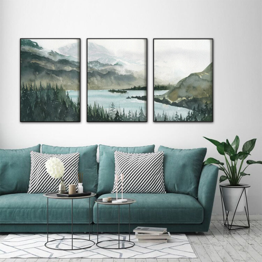 Tranquil Landscape Canvas Art Set with Black Floating Frame - 70cm x 100cm