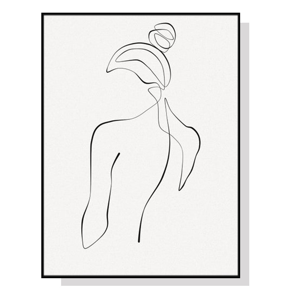 Elegant Woman Back Line Art Canvas in Black Frame - 90cm x 135cm