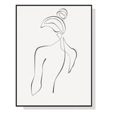 Elegant Woman Back Line Art Canvas in Black Frame - 90cm x 135cm