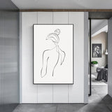 Elegant Woman Back Line Art Canvas in Black Frame - 90cm x 135cm