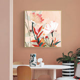 Native Floral Canvas Art in Gold Frame – 90cm x 90cm