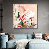 Native Floral Canvas Art in Gold Frame – 90cm x 90cm