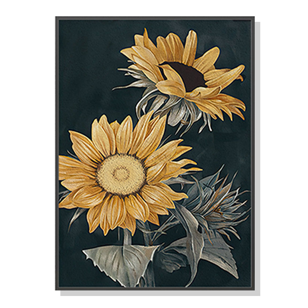 Framed Canvas Art of Sunflowers - 90cm x 135cm with Black Frame