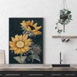 Framed Canvas Art of Sunflowers - 90cm x 135cm with Black Frame