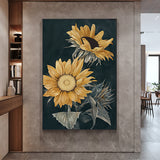 Framed Canvas Art of Sunflowers - 90cm x 135cm with Black Frame