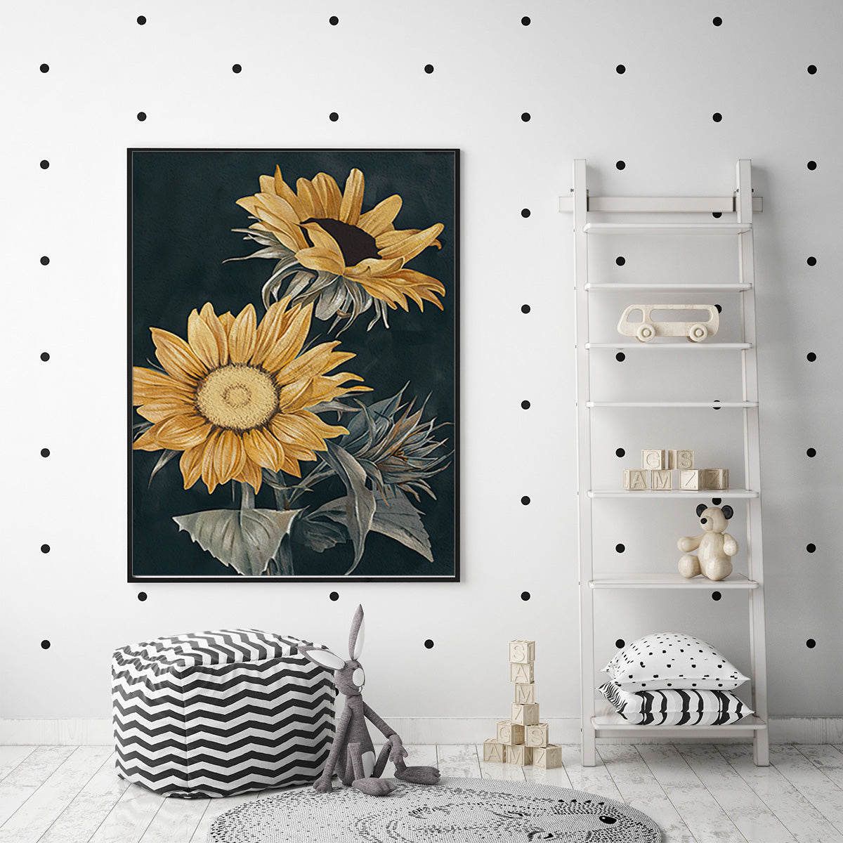 Framed Canvas Art of Sunflowers - 90cm x 135cm with Black Frame