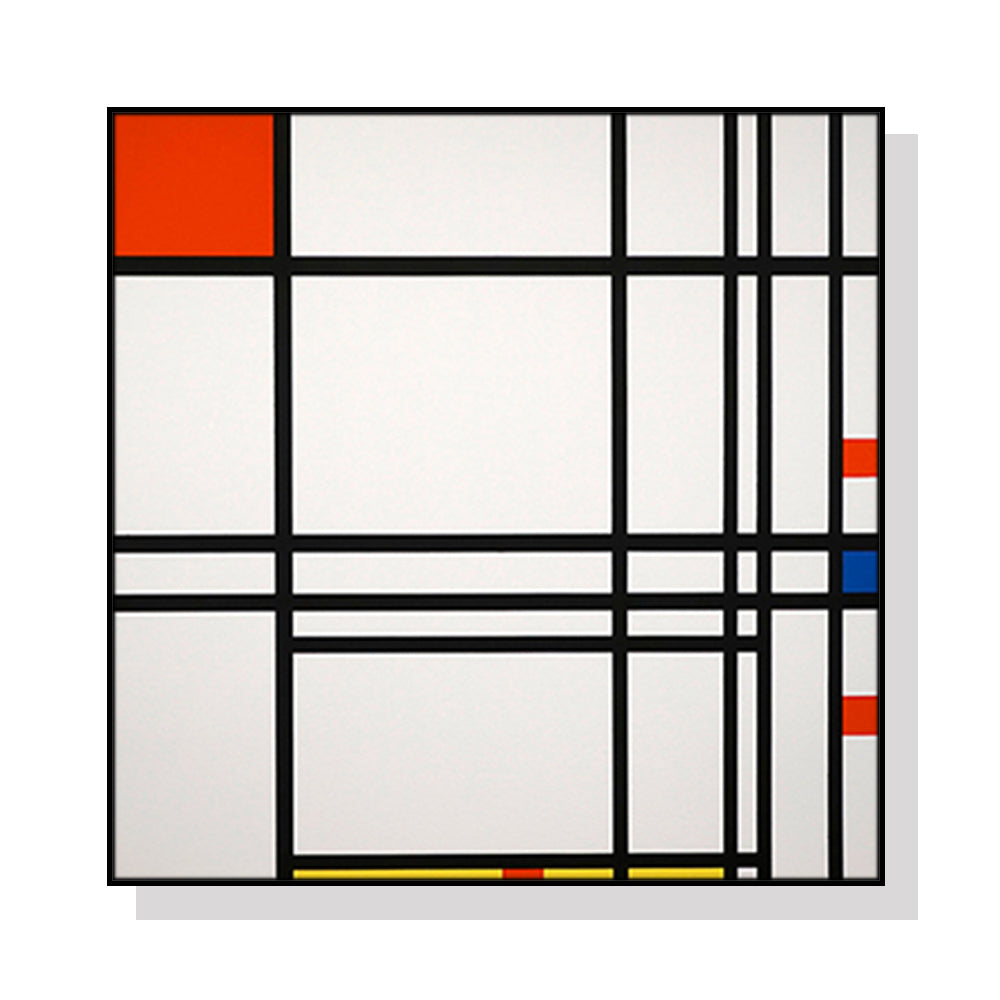 Contemporary 90cmx90cm Abstract Canvas by Piet Mondrian with Black Floating Frame