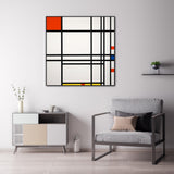 Contemporary 90cmx90cm Abstract Canvas by Piet Mondrian with Black Floating Frame