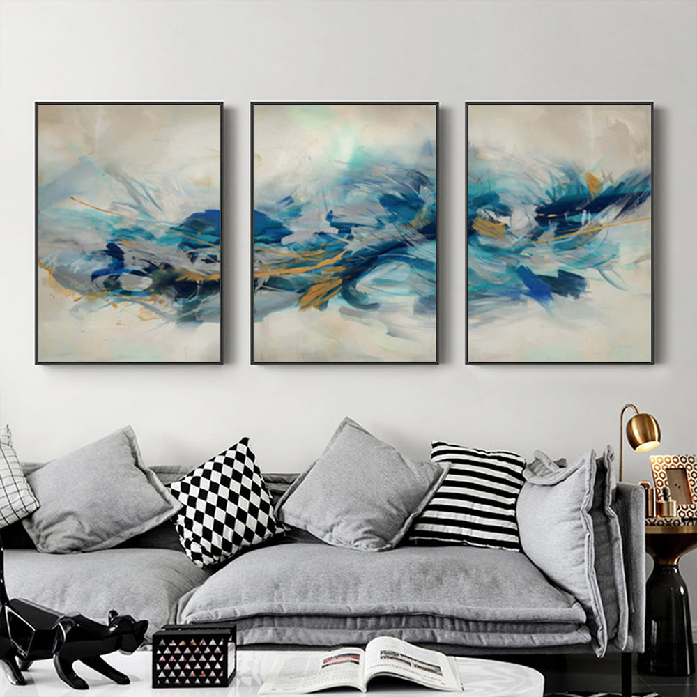 Universal Canvas Wall Art Set - 3 Framed Prints (70cm x 100cm) in Black Frame