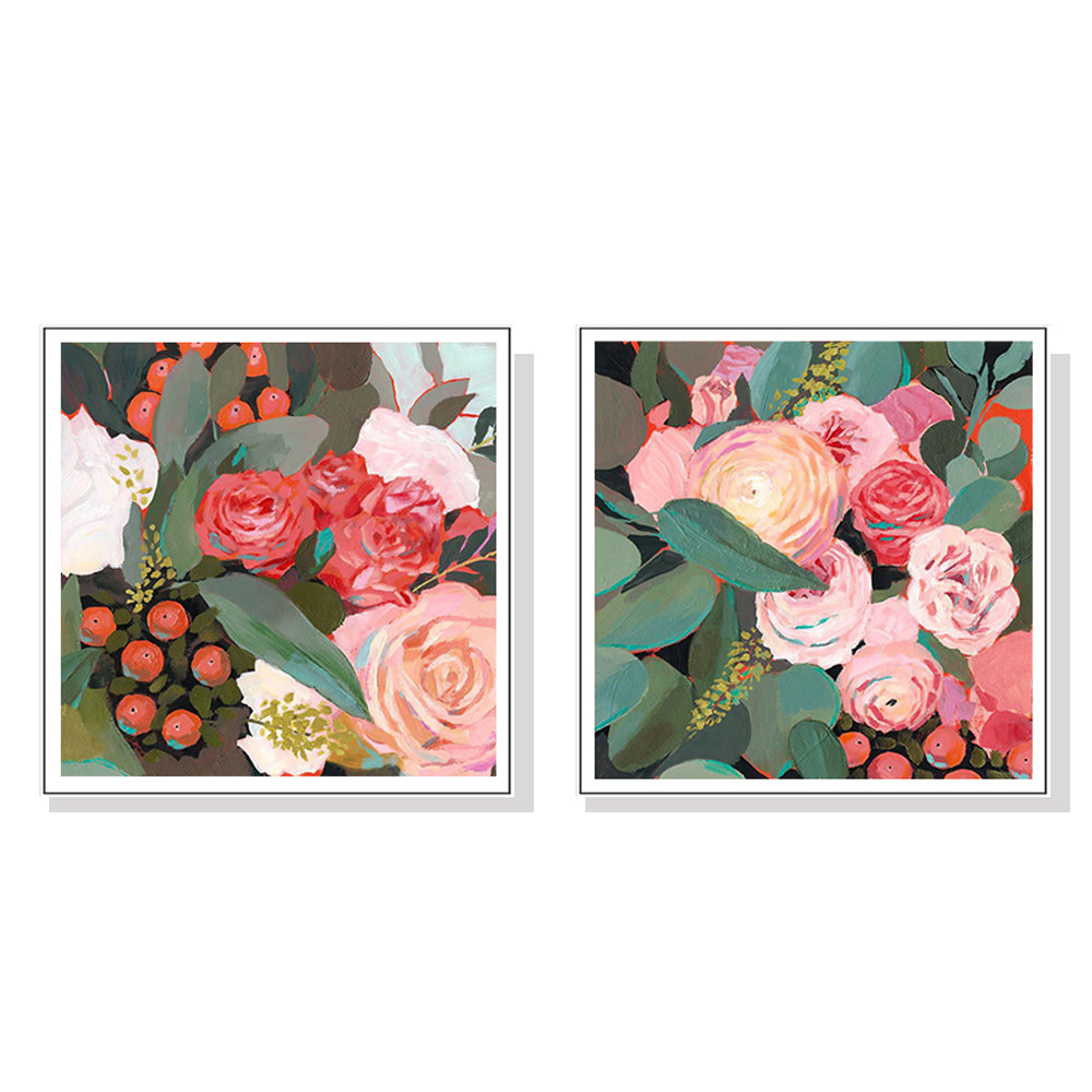 Eucalyptus Bouquet Canvas Art Set with White Floating Frames - 40cm x 40cm