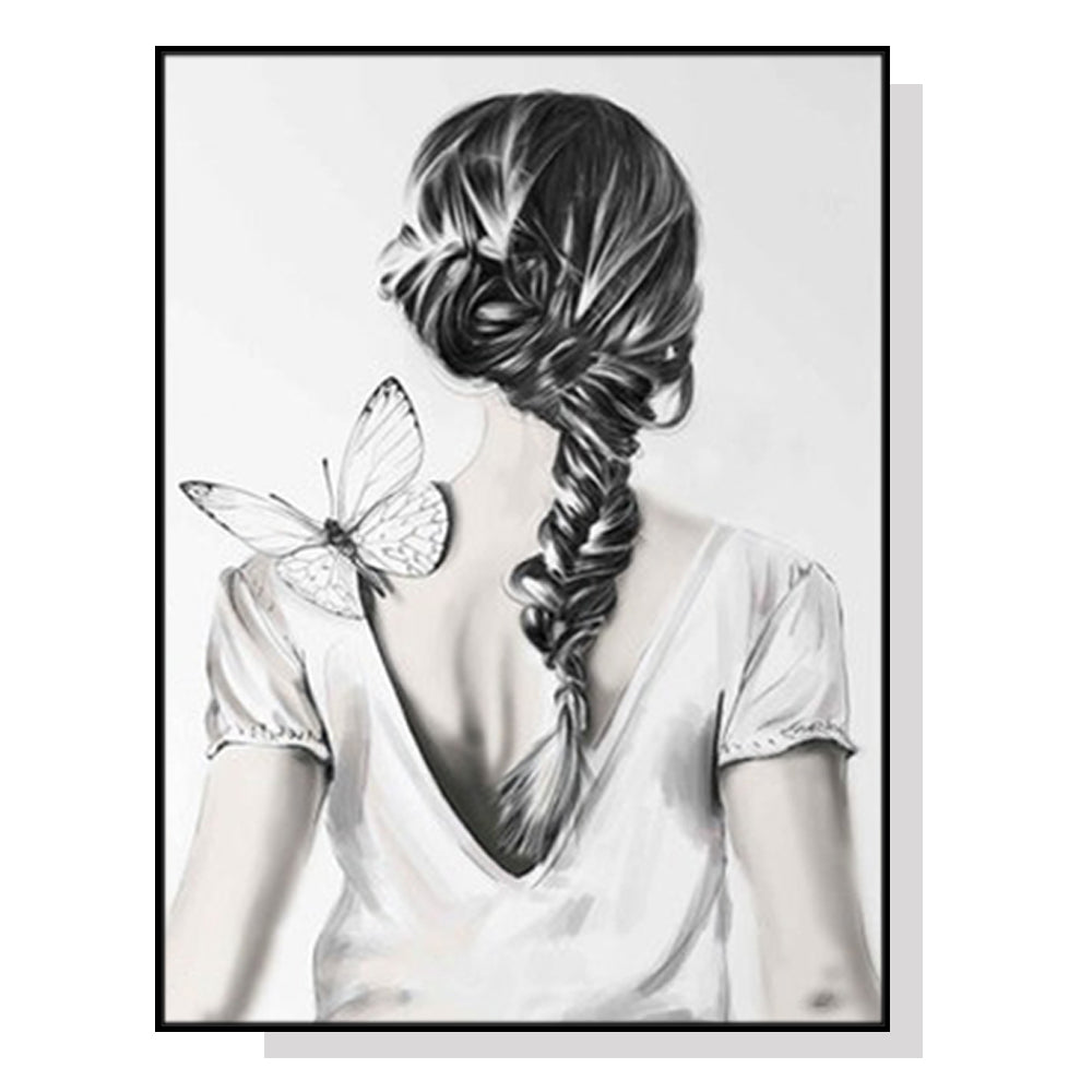 Canvas Art Print: Woman with Butterfly - 90cm x 135cm Framed Wall Decor