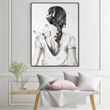 Canvas Art Print: Woman with Butterfly - 90cm x 135cm Framed Wall Decor