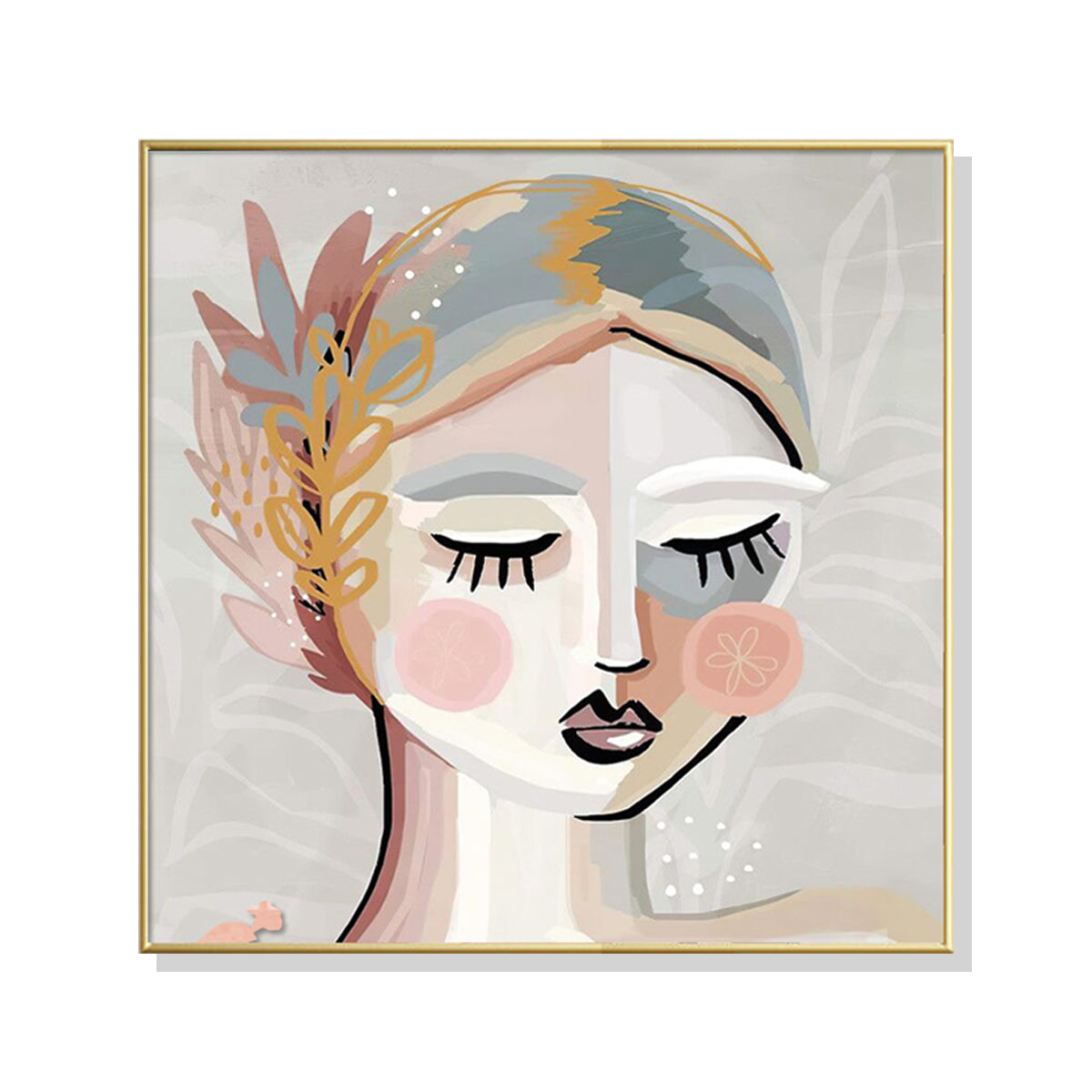 Calm Elegance: 100cmx100cm Framed Canvas Art of a Serene Girl in Gold