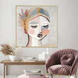 Calm Elegance: 100cmx100cm Framed Canvas Art of a Serene Girl in Gold