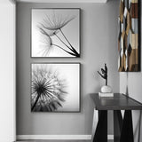 Dandelion Delight: Black and White Canvas Art Set - 100cm x 100cm with Elegant Black Frame