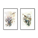 Canvas Wall Art Set - Berries and Protea in Black Frame (80cm x 120cm)