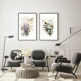 Canvas Wall Art Set - Berries and Protea in Black Frame (80cm x 120cm)