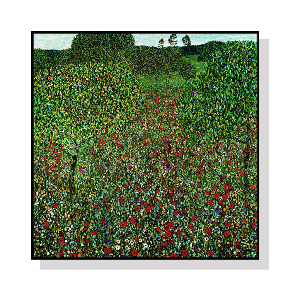 Gustav Klimt's Italian Garden Canvas Art - 90cm x 90cm with Black Floating Frame