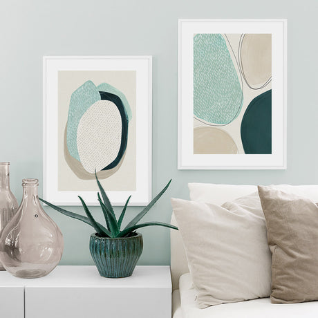 Abstract Green Circle Wall Art Set - 40cm x 60cm White Framed Canvas Prints