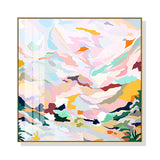 Hand-Painted Abstract Pink Mountain Canvas Art with Floating Gold Frame - 90cm x 90cm