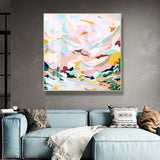 Hand-Painted Abstract Pink Mountain Canvas Art with Floating Gold Frame - 90cm x 90cm