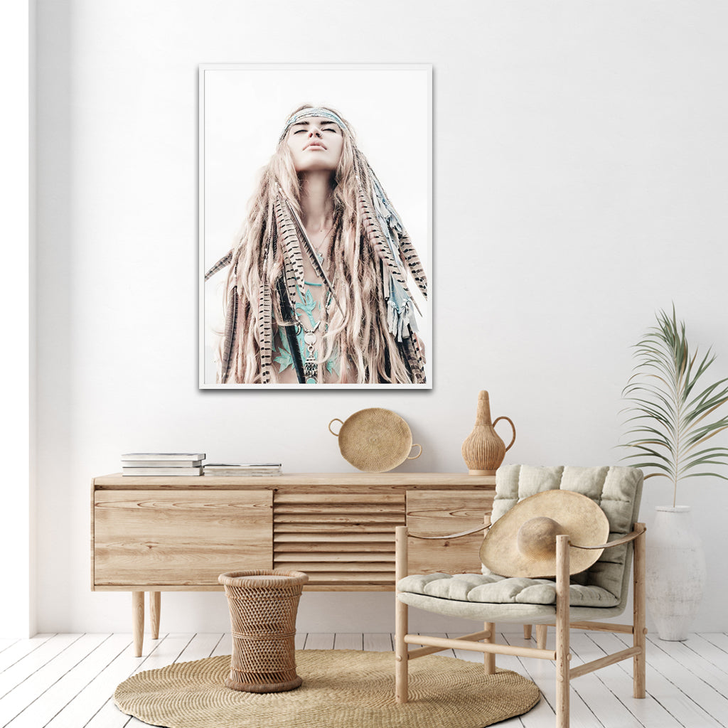 Bohemian Chic Wall Art with White Frame - 90cm x 135cm Canvas Print