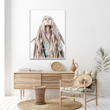 Bohemian Girl Canvas Wall Art - 100cm x 150cm with White Floating Frame