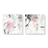 Framed Abstract Canvas Art Set - 80cm x 80cm in Pink and Grey