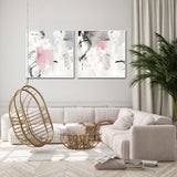 Framed Abstract Canvas Art Set - 90x90cm Pink and Grey Design